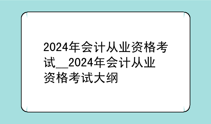 2024年会计从业资格考试__2024年会计从业资格考试大纲