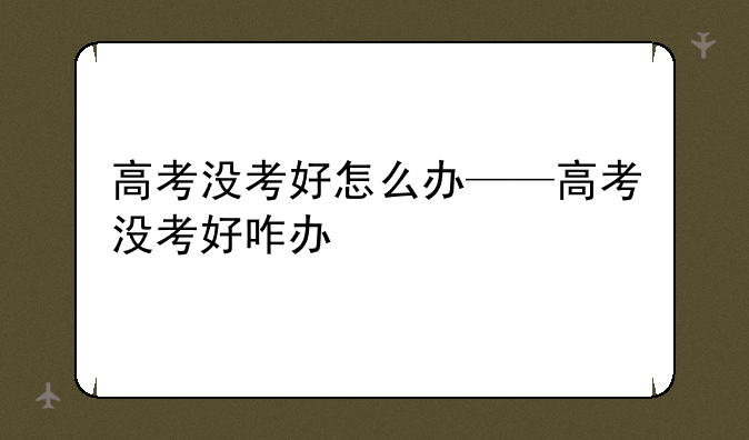 高考没考好怎么办——高考没考好咋办